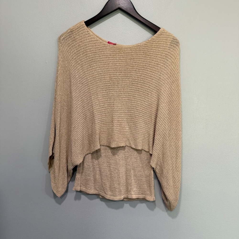 Boho costal grandma Womens Tan Layered Dolman Sleeve Knit Sweater Top Size M‎
